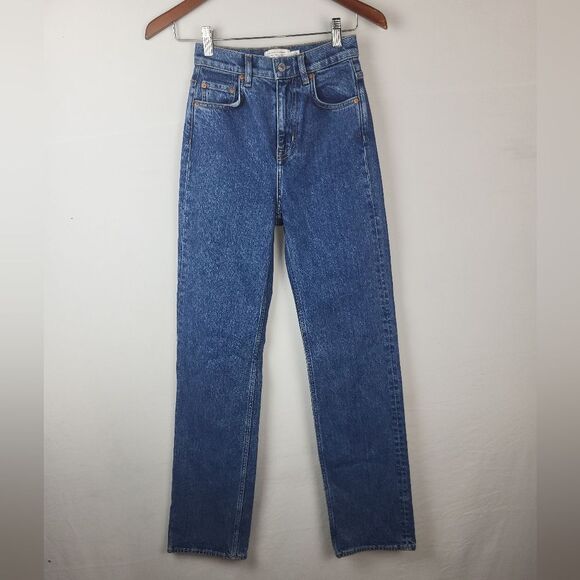 & Other Stories Straight Leg High Rise Medium Wash Denim Jeans 25 - Picture 1 of 4